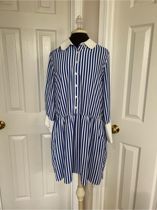 Tuckernuck Dresses & Skirts - Tuckernuck Hayes Mini Drop-Waist Shirtdress Womens Size M blue white POCKETS!